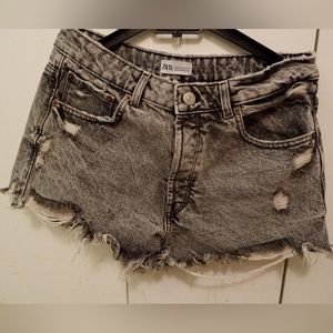 Zara High Rise Faded black Distressed Shorts